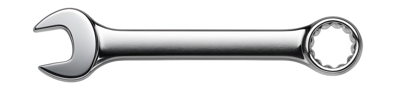 Polished chrome vanadium steel combination wrench for automotive repair use.
