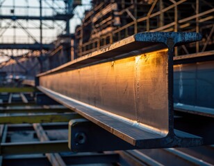 Obraz premium Close-Up View of Steel Beam with Sunlight in Industrial Setting