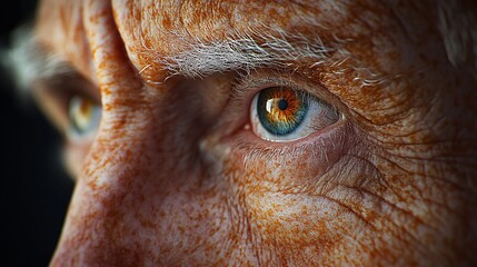 A close up of a face showing fine lines. The detailed shot highlights the texture and character of aging skin around the eye, capturing a sense of wisdom, experience, and the natural passage of time.