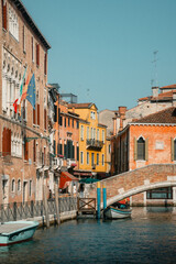 Colorful houses with bridge and river in Venice
