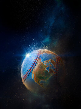 World map on a baseball