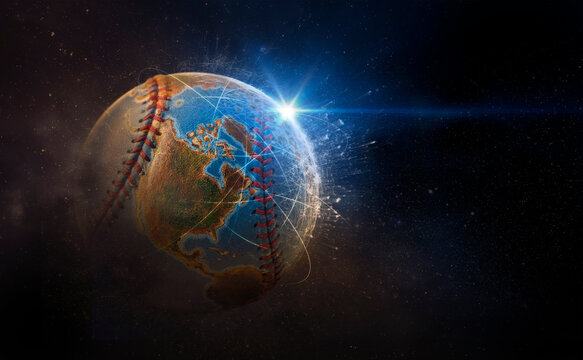 World map on a baseball