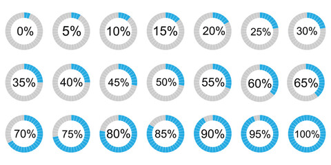 Infographic circle with percentage 0 to 100 loading progress interface in vector design.