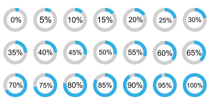 Infographic circle with percentage 0 to 100 loading progress interface in vector design.