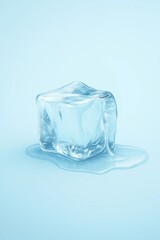 Melting Ice Cube on Light Blue Background