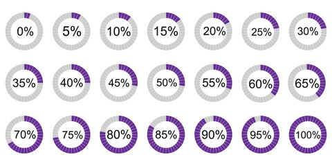 Infographic circle with percentage 0 to 100 loading progress interface in vector design.