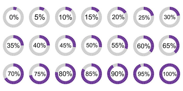 Infographic circle with percentage 0 to 100 loading progress interface in vector design.
