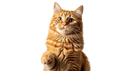 Adorable orange tabby maine coon kitten playing and reaching out one paw