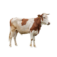Brown and White Cow Standing on a Plain Background in a Peaceful Setting