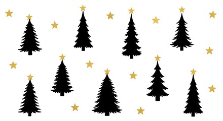 Festive christmas tree pattern with golden stars on white background