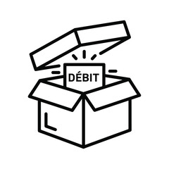 Line icon of a debit card coming out of an open box