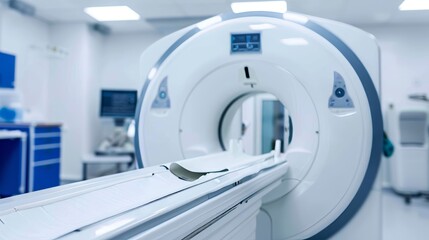 Advanced medical imaging  mri and ct scan equipment in hospital lab with space for text