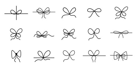 Hand drawing ribbon bow decoration elements, doodle gift bow, gift wrap symbols, vector illustration