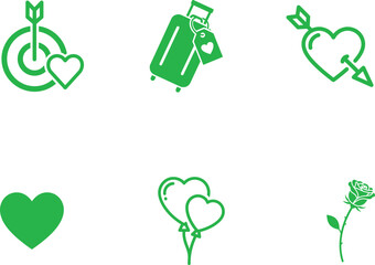 Green love and relationship icons set representing diverse romantic concepts and symbolic representations for designs and illustrations on white background ideal for Valentines Day