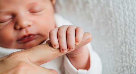 Precious newborn baby grasping finger tenderly symbolizing love and connection