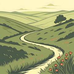 landscape of a curvy road surrounded by hills