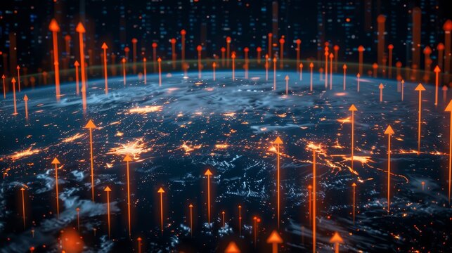 Visualization of global economic growth with arrows around a glowing earth for chinese new year 2026