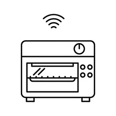 Outline icon of a smart toaster oven with wifi signal isolated on