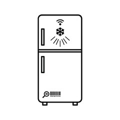 Smart refrigerator icon with wifi and cooling symbol isolated on