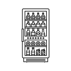 Outline icon of a beverage refrigerator stocked with various bottles and cans