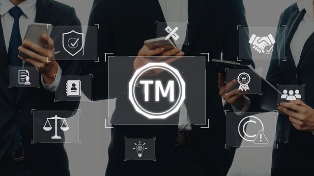 Group of professionals engaging in a digital meeting while exploring innovative concepts through devices, illustrating collaboration, security, and corporate growth. Raster