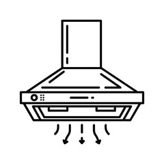 Outline icon of a kitchen range hood with ventilation arrows isolated on
