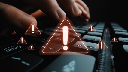 Cybersecurity alert warning showing red cyber for data breach, network threat, and cyber security system vulnerability with emphasis on security risk, caution, digital protection Marrow