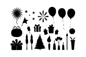 Abstract Black Silhouette of a Stylized Festival Elephants
