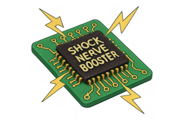 Shock nerve booster microchip on circuit board generating lightning