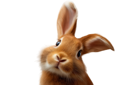 A curious ginger rabbit tilts its head, its soft fur and expressive eyes capturing attention, isolated on transparent background a charming portrait