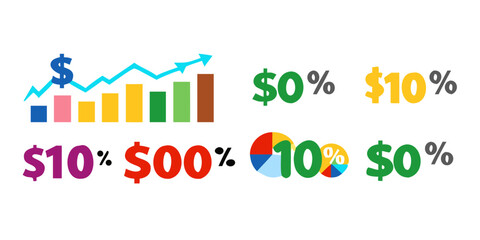 Bar chart dollar sign and percentages with transparent background