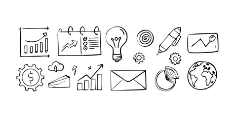 Business and technology icons on white background vector