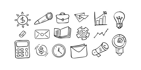 Business Icons Collection with Dollar Sign Lightbulb and Briefcase