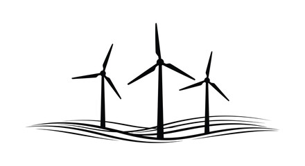Simple illustration of wind turbines on a hill black and white silhouette © MIRAJ02