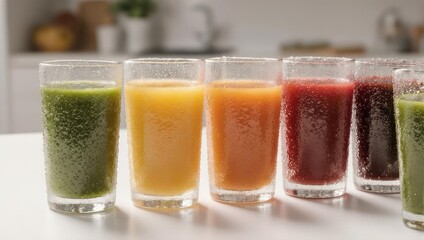 Colorful Array of Freshly Made Fruit and Vegetable Juices.