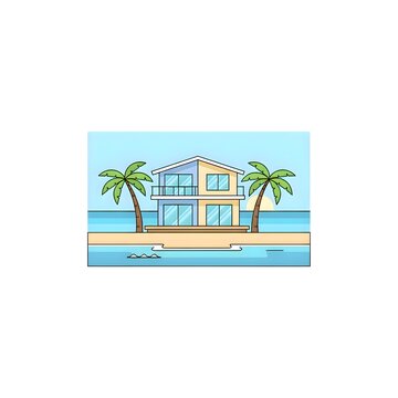 Sea resort with cocunut trees illustration