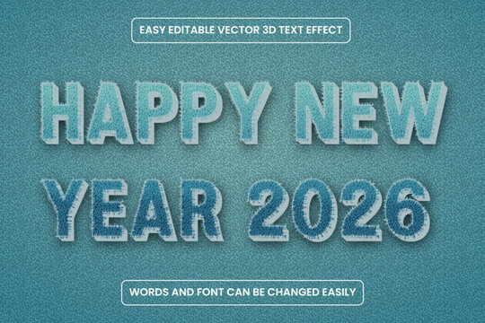 Modern happy new year 2026 3d text effect with fuzzy texture, an easily editable vector design