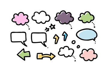 Collection of comic style speech bubbles and arrows