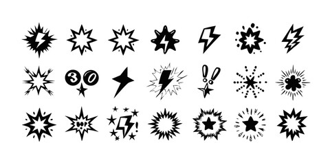 Collection of comic book explosion and starburst elements