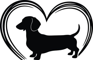 Dog Dachshund in Heart Graphic Illustration Design Concept Animal Pet Care Lover Silhouette Modern Creative Element Vector