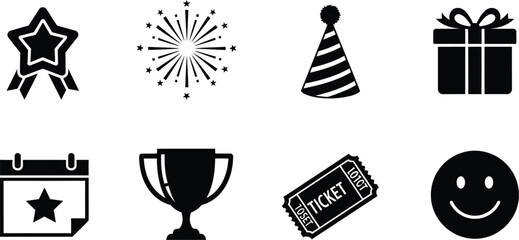 Obraz premium Black and white celebration icons for parties events and special occasions