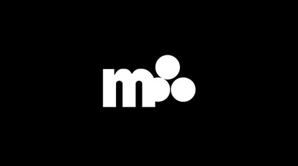 Abstract white letter 'm' logo with three circles on a black background. Minimalist geometric design, corporate symbol concept.