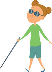 A girl with a cane and sunglasses