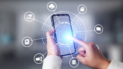 Concept design of managing online documents with cloud storage, digital file management, and secure sharing. Online documents improve workflow, online documents enhance security. Gist