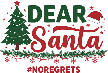 Christmas gnome trio with festive hats, gifts, ornaments and tree, humorous holiday text illustration, whimsical artwork, cad drawing flat vector design