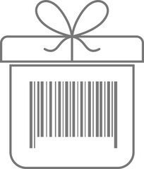 Gray line art gift box with barcode and ribbon bow present