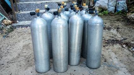 several diving tanks that will be used for diving