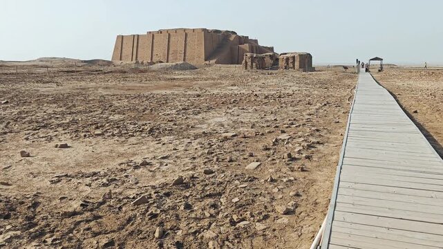 Nasiriyah, Iraq - November 20, 2025: Archaeological Pavement and Modern Protection Walkway at the City of Ur
