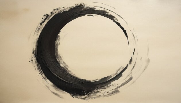 ink circle enso drawn with brush on pale washi paper
