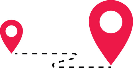 Fototapeta premium Two red map pins connected by a dashed line path location marker navigation